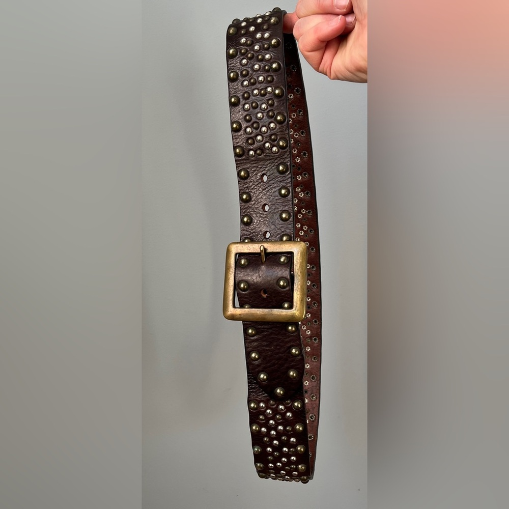 Black & Brown London studded brown leather belt - large